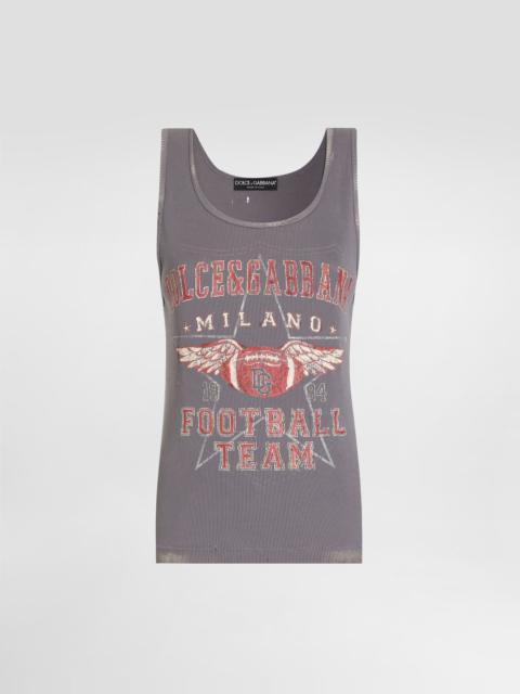 Ribbed tank top with distressed effect and print