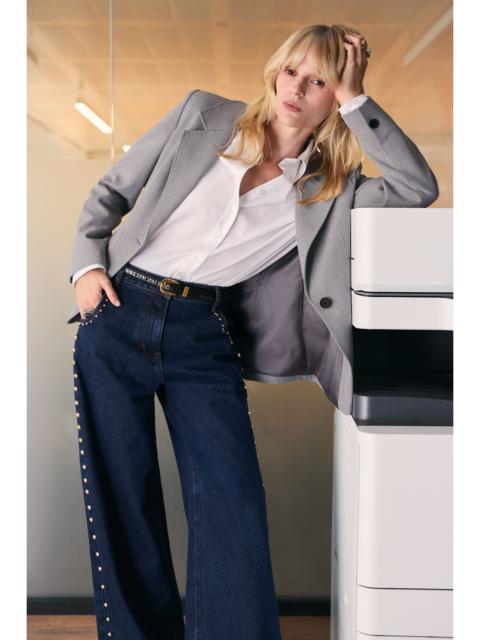 KAREN MILLEN Denim Studded Wide Leg Trouser