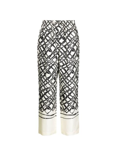 diamond-print silk wide trousers