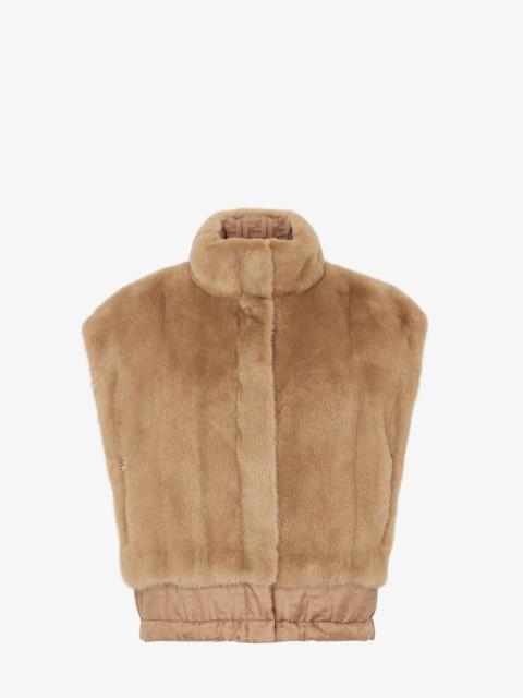 FENDI Short reversible vest with high collar and drawstring hem. One side has zipper pockets, the other hi