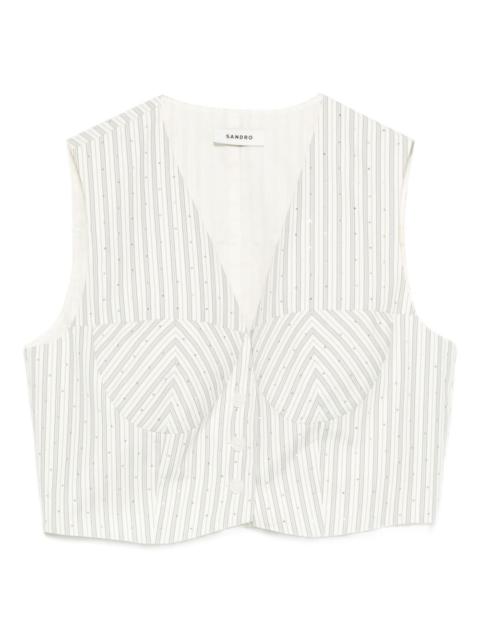 Sandro striped rhinestone-embellished crop top