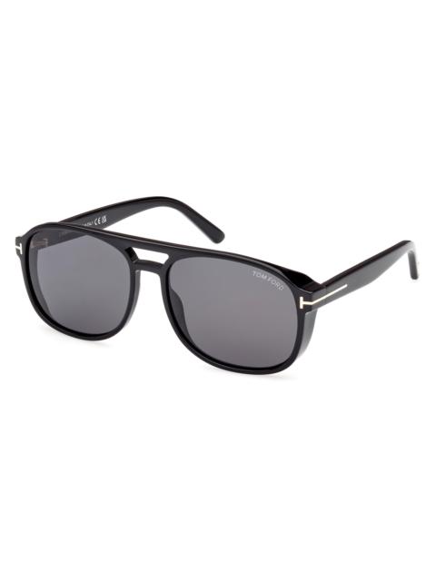 TOM FORD Men's Rosco 58MM Square Sunglasses - Black Smoke