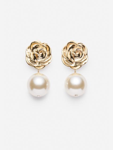 MAGDA BUTRYM Rose pearl drop earrings in gold