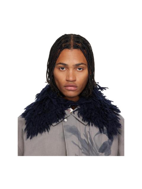 Dries Van Noten Navy Shag-Knit Collar