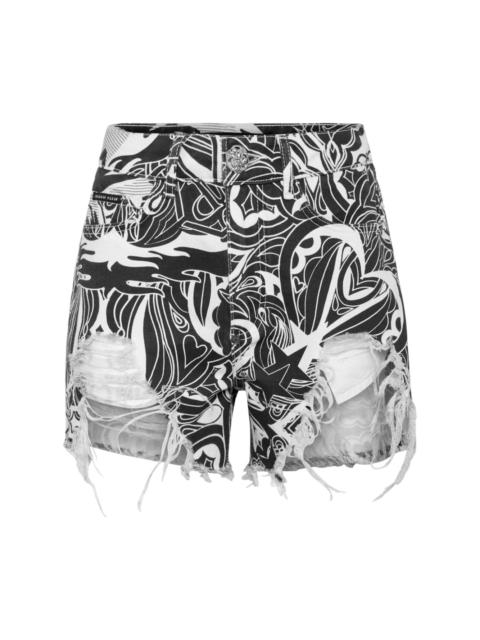 Tribal Circus-print denim shorts