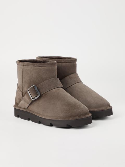 Brunello Cucinelli Suede boots with shearling lining and monili