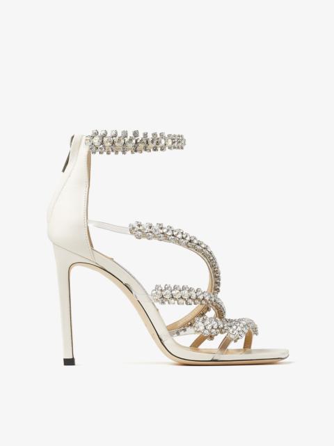 JIMMY CHOO Josefine 100 Latte Nappa Sandals with Crystal Embellishment