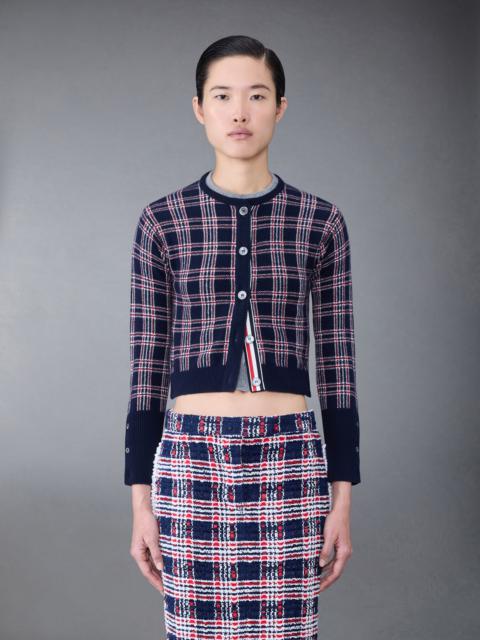 Thom Browne Prince of Wales Cashmere Cropped Crew Neck Cardigan