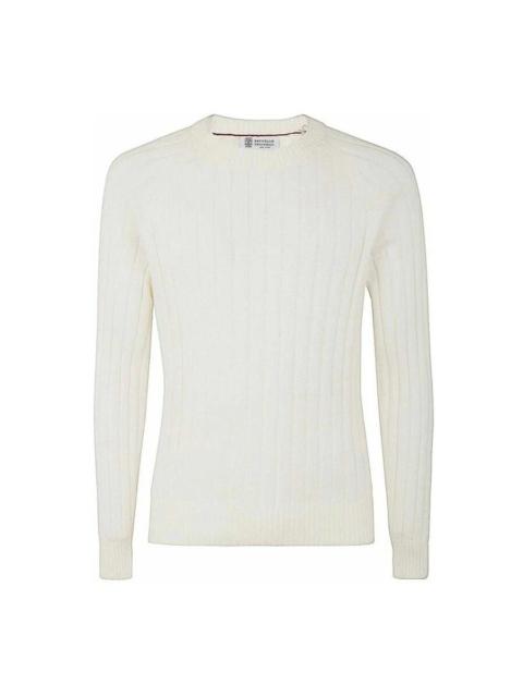 Brunello Cucinelli Brunello Cucinelli Ivory Ribbed Knit Sweater
