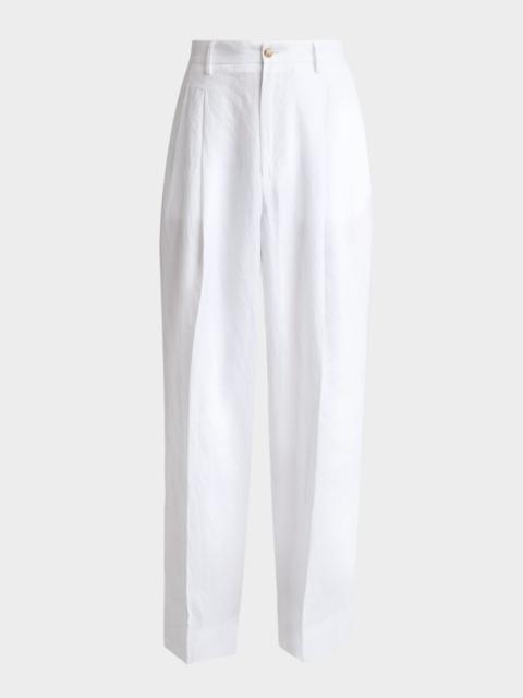 Dolce & Gabbana Men's Linen Wide-Leg Pleated Trousers