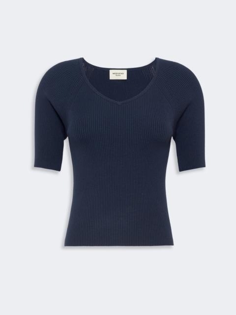 WEEKEND Max Mara TENENTE Rib-knit stretch viscose sweater - NAVY