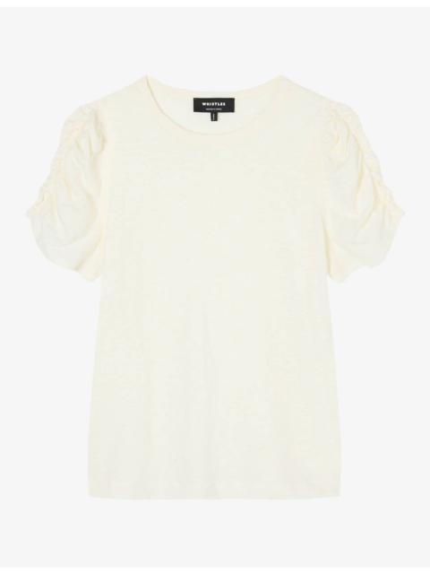 WHISTLES Round-Neck Gathered-Sleeve Cotton T-Shirt