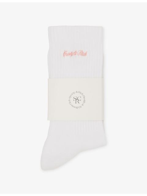Sporty & Rich Juicy Script Brand-Embroidered Cotton-Blend Socks