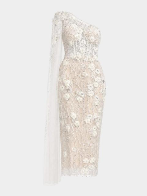 MAC DUGGAL Embellished One-Shoulder Midi Dress