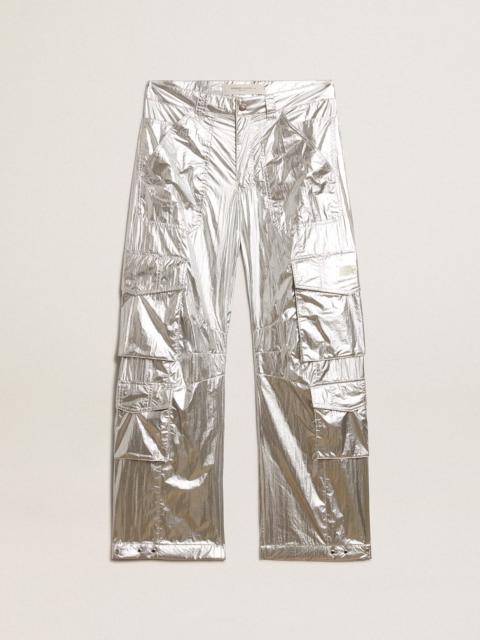 Women’s cargo pants in silver technical fabric