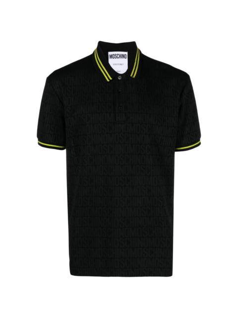 jacquard logo motif striped polo shirt