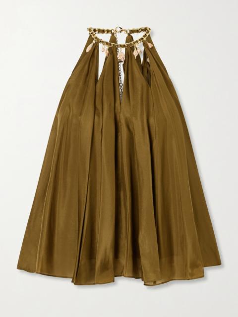 Zimmermann Mahon Embellished Gathered Silk-satin Blouse