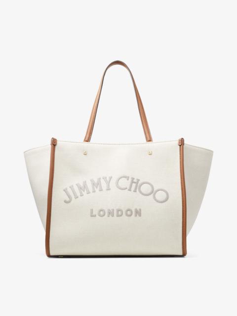 JIMMY CHOO Varenne Tote
Natural Recycled Cotton Canvas and Tan Leather Logo Tote Bag