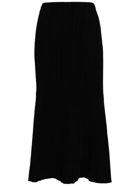 self-portrait Black Ribbed Viscose Knit Skirt