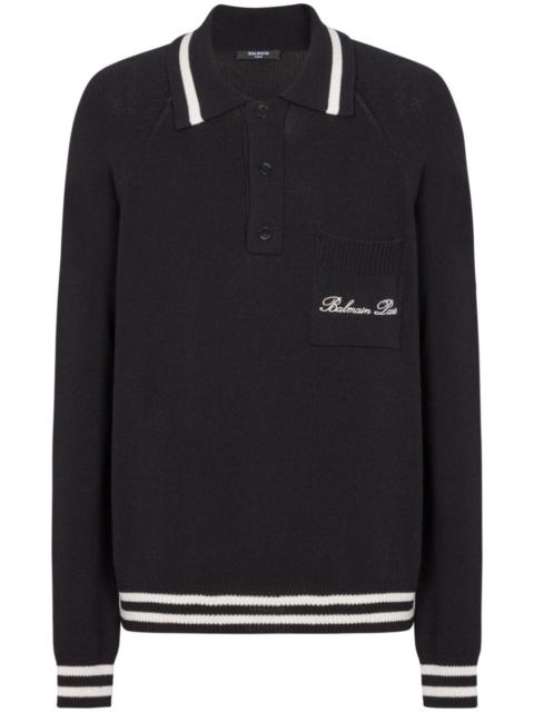 Balmain logo-embroidered long-sleeved polo shirt