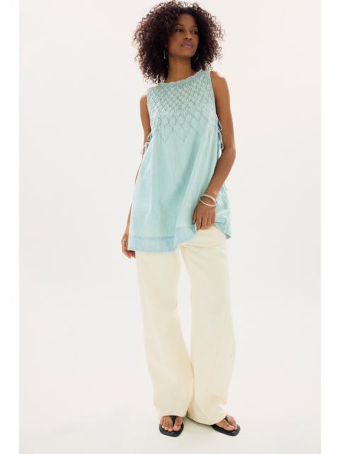 FREE PEOPLE Maisie Smocked Denim Mini Dress