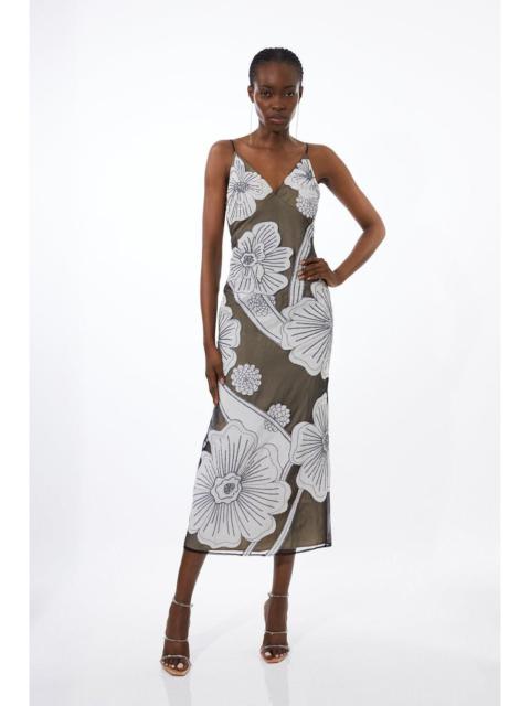 KAREN MILLEN Applique Organdie Woven Midi Dress