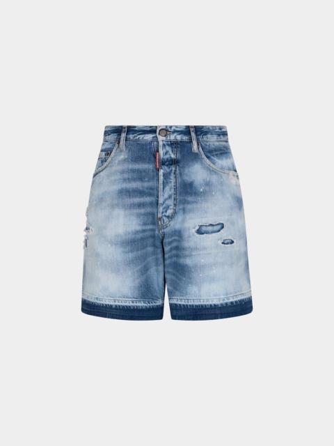 DSQUARED2 LIGHT EVERGLADES WASH BOXER DENIM SHORTS