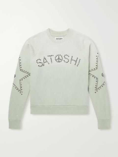 SATOSHI NAKAMOTO Distressed Studded Cotton-Jersey Sweatshirt