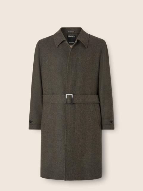 ZEGNA DARK OLIVE GREEN AND DARK GREY OASI CASHMERE TRENCH COAT