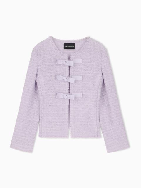 EMPORIO ARMANI UNLINED TEXTURED JACKET WITH OTTOMAN BOWS AND ROUND NECKLINE