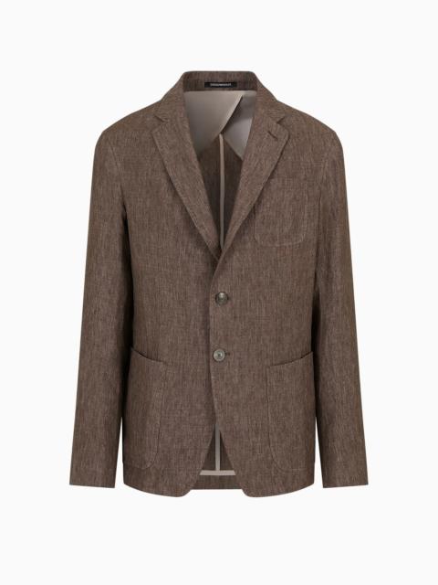 Single-breasted jacket in faded linen with a crêpe texture