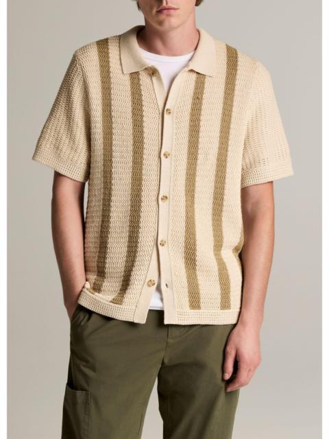 Vince Striped Crochet Cotton Short-Sleeve Button-Front Shirt