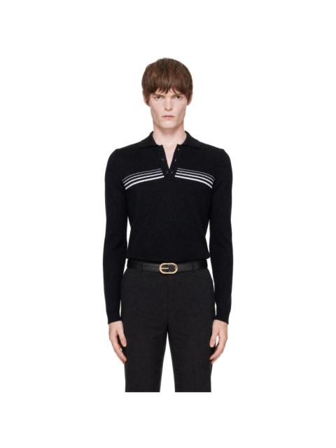 ERNEST W. BAKER Black Gradient Stripped Polo Sweater