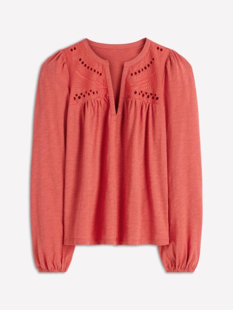 BODEN Woven-Mix Notch Neck Top-Baked Apple
