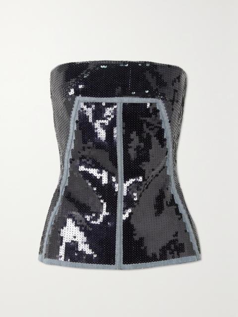 Rick Owens Sequined Stretch-denim Bustier Top
