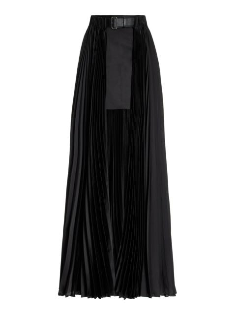Belted Pleated Maxi Skirt black