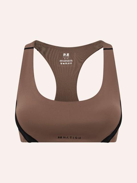 P.E NATION OFFSIDE SPORTS BRA IN MOCHA & BLACK