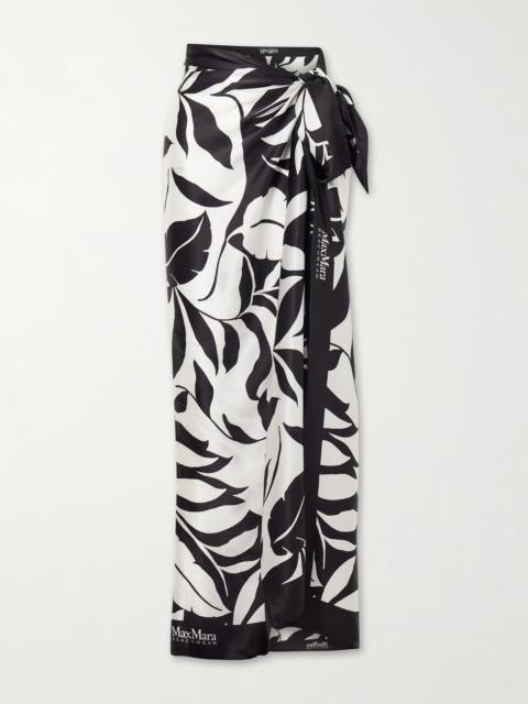 Max Mara Spuma printed silk pareo Black