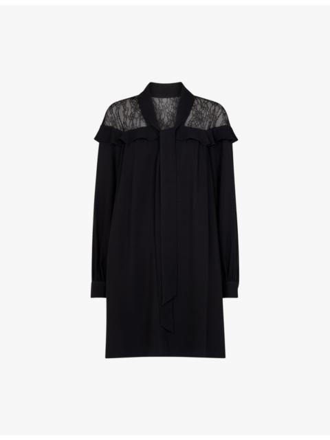 WHISTLES Lace-Embroidered Crepe Mini Dress
