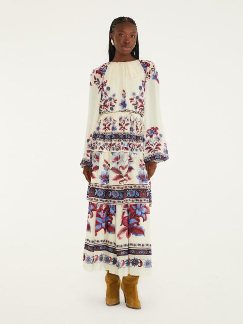 FARM RIO White Malu Winter Cut-Out Long Sleeve Maxi Dress