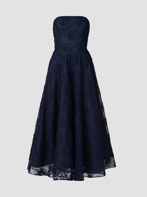 Shoshanna Women's McCall Floral Embroidered Strapless Tea-Length Dress - Navy