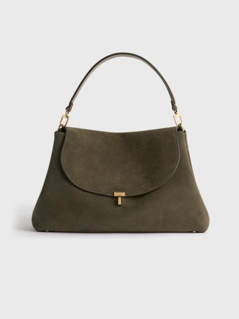 TOTEME T-lock suede satchel dark taupe