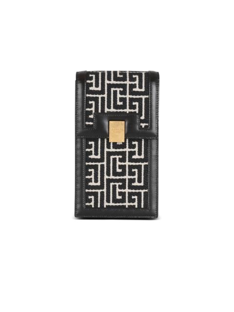 Balmain Bicolor jacquard phone case with leather panels