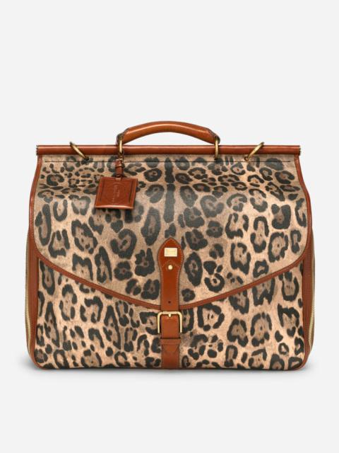 Dolce & Gabbana Medium travel bag in leopard-print Crespo with branded plate