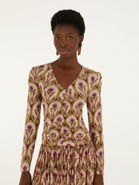 FARM RIO Garden Medal Jersey Long Sleeve Blouse