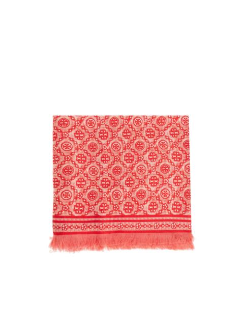 TORY BURCH T-monogram fringed scarf
