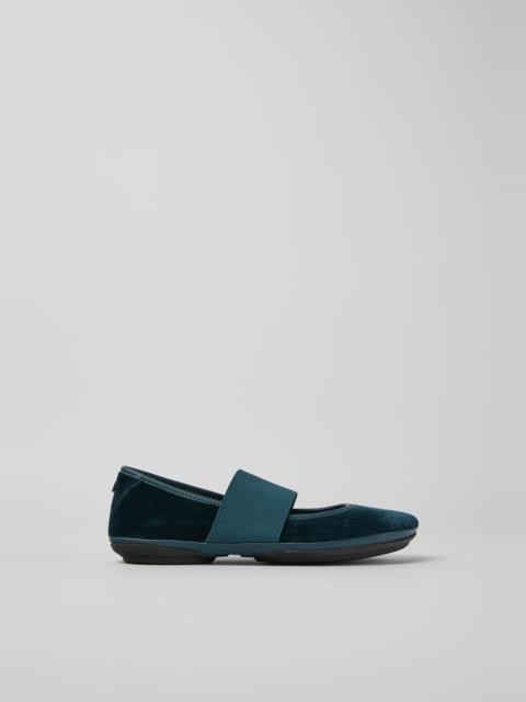 CAMPER Right Green velvet leather ballerina shoes
