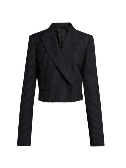 Alexander McQueen Women's Pinstriped Wool-Mohair Crop Blazer - Navy Mel