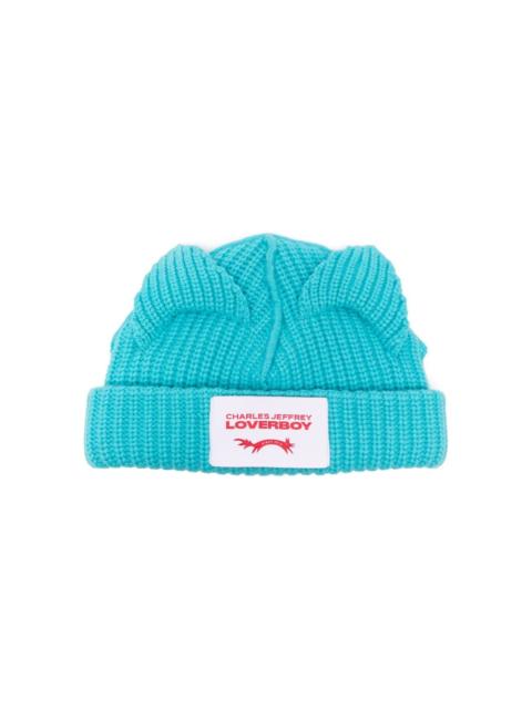 CHARLES JEFFREY LOVERBOY Chunky Ears logo-patch beanie