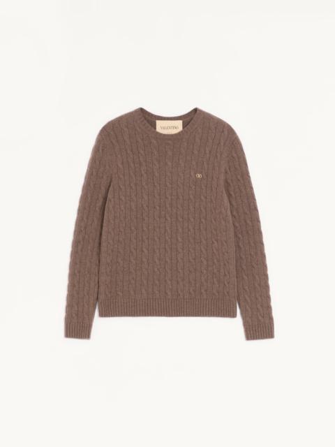 Valentino VALENTINO CASHMERE CABLE-KNIT PULLOVER WITH VLOGO